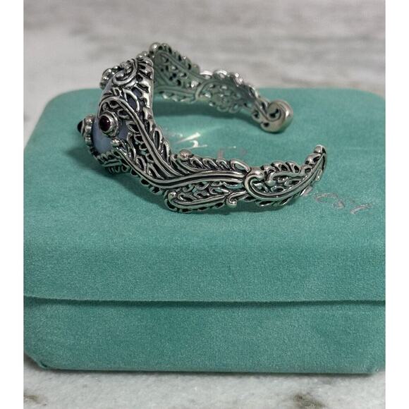 New Carolyn Pollack Sterling Silver Blue Lace Agate & Amethyst Cuff Bracelet - Picture 5 of 12